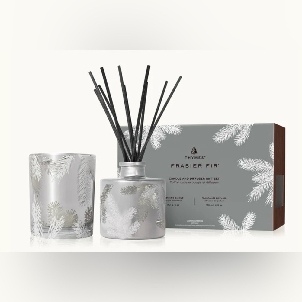 Thymes Frasier Fir Statement Candle and Diffuser Gift Set - Holiday Scented